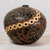 Ceramic decorative vase, 'Geometric Terracotta' - Ceramic Ball Shaped Ornamental Vase in Black Ochre and Beige
