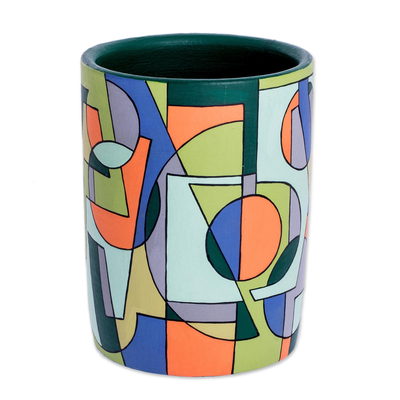 Ceramic decorative vase, 'Mod Geometry' - Ceramic Ornamental Vase with Modern Geometric Design