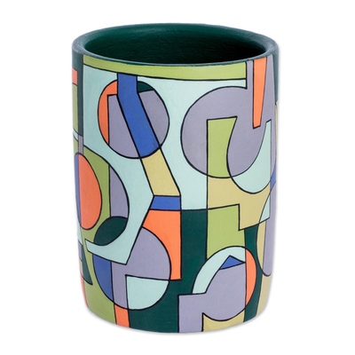 Ceramic decorative vase, 'Mod Geometry' - Ceramic Ornamental Vase with Modern Geometric Design