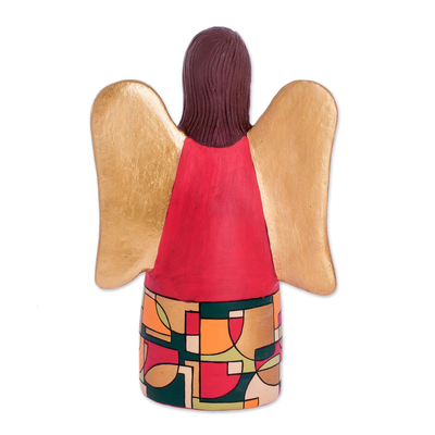 Ceramic sculpture, 'Red Angel of Wisdom' - Ceramic Angel Figure with Book Hand Painted in Acrylic