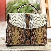 Leather handbag, 'Rio Coco' - Snake Print Leather Handbag