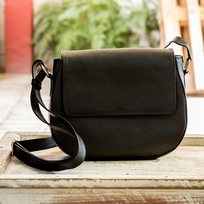 Handcrafted Black Leather Shoulder Bag - Timeless Classic