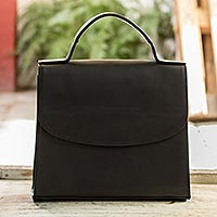 Leather handbag, 'Mombacho Black' - Classic Black Leather Handbag