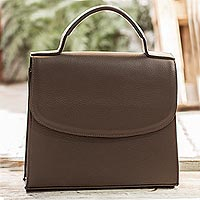 Leather handbag, 'Mombacho Brown' - Artisan Crafted Brown Leather Handbag