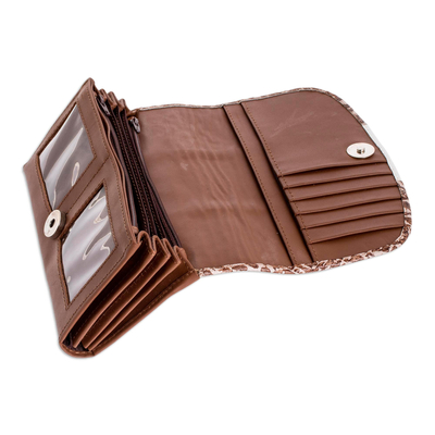 Leather wallet, 'Managua Serpent' - Serpent Skin Motif Leather Wallet in Brown From Nicaragua