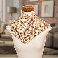 Knit neck warmer, 'Coffee Wrap' - Brown and Beige Knitted Neck Warmer