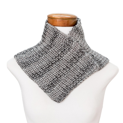 Knit neck warmer, 'Grey Knit' - Black Grey and White Neck Warmer from Costa Rica