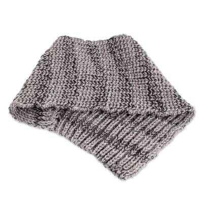 Knit neck warmer, 'Grey Knit' - Black Grey and White Neck Warmer from Costa Rica