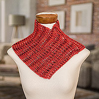 Knit neck warmer, 'Red Warmth' - Red with Black Accents Knitted Neck Warmer from Costa Rica