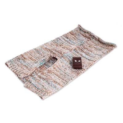 Hooded capelet, 'Brown Modern  Cowl' - Knit Hooded Capelet in Brown and Blue