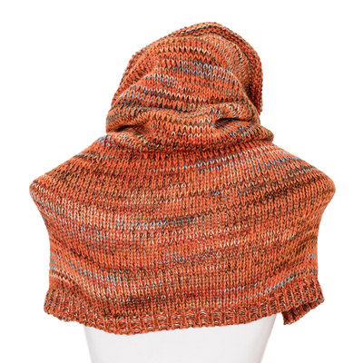 Hooded capelet, 'Orange Modern Cowl' - Orange Knit Hood and Cape Combination from Costa Rica