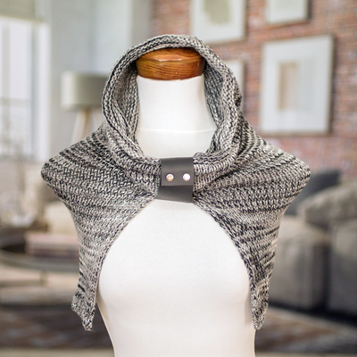 Hooded capelet, 'Grey Modern Cowl' - Grey Black White Hood Short Cape Combination with Strap