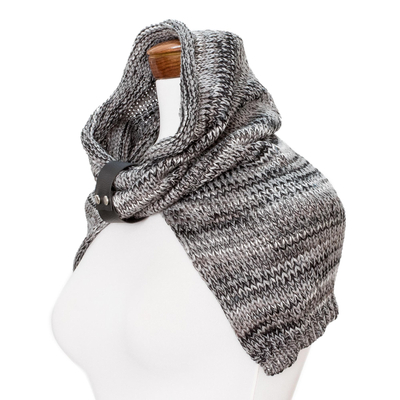 Hooded capelet, 'Grey Modern Cowl' - Grey Black White Hood Short Cape Combination with Strap