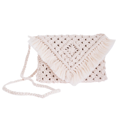 Cotton Macrame Shoulder Bag With Cotton Lining