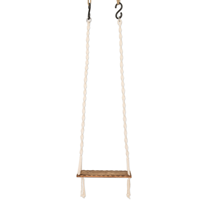 Cotton Macrame and Brown Pine Swing with Brass Hooks