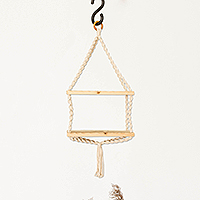 Cotton and wood hanging shelves, 'Keepsake Hammock' - Pine Wood and Cotton Macrame Hanging Shelf From Costa Rica