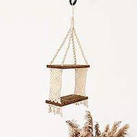 Cotton and wood hanging shelves, 'Treasure Hammock' - Pine Wood and Cotton Macrame Hanging Shelf From Costa Rica