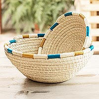 Natural fiber baskets, 'Coiled Accents' (pair) - Natural Palm Fiber Coiled Baskets from Nicaragua (Pair)
