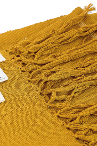 Chal de algodón - Mantón rectangular amarillo mostaza 100% algodón tejido en telar