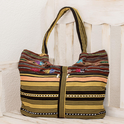 Cotton shoulder bag, 'Solala Stripes' - 100% Cotton Loom Woven Shoulder Bag with Traditional Designs