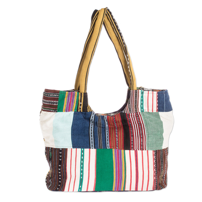 Umhängetasche aus Baumwolle, 'Solala Stripes' - Umhängetasche aus 100 % Baumwolle, gewebt auf einem Webstuhl, mit traditionellen Motiven