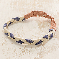 Cotton and elastic headband, 'Solola Sky' - 100% Cotton Handwoven Braided Blue & White Head Band