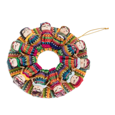 Cotton ornaments, 'Friendship Circle' (pair) - Worry Doll Christmas Ornaments from Guatemala (Set of 2)