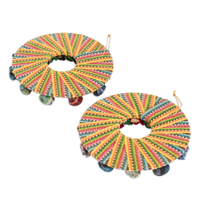 Cotton ornaments, 'Friendship Circle' (pair) - Worry Doll Christmas Ornaments from Guatemala (Set of 2)
