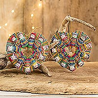 Cotton ornaments, 'Friendship is Love' (pair) - Handwoven Cotton Worry Doll Christmas Ornaments (Set of 2)