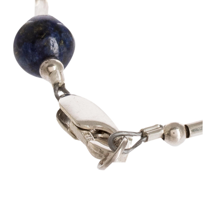 Cultured pearl and lapis lazuli beaded necklace, 'Azure and Ivory' - Cultured Pearl and Lapis Lazuli Beaded Necklace with Silver