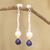 Pendientes colgantes de perlas cultivadas y lapislázuli - Aretes Colgantes de Perlas Cultivadas y Lapislázuli con Plata