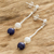 Cultured pearl and lapis lazuli dangle earrings, 'Azure and Ivory' - Cultured Pearl and Lapis Lazuli Dangle Earrings with Silver (image 2b) thumbail