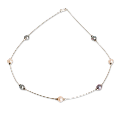 collar de cuentas de perlas cultivadas - Collar de plata esterlina y perlas cultivadas moradas y rosas
