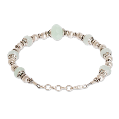 Chalcedony beaded bracelet, 'Aqua Allure' - Aqua Chalcedony and Sterling Silver Beaded Bracelet