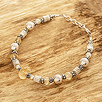 Citrine beaded bracelet, 'Lemon Light' - Bracelet Alternating Citrine and Sterling Silver Beads