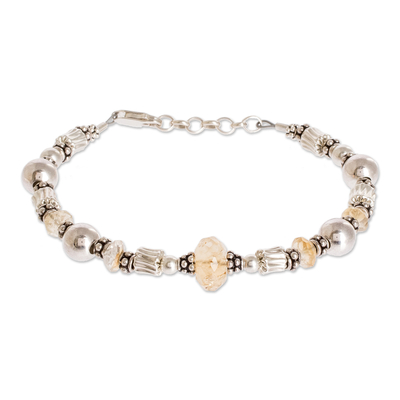 Citrine beaded bracelet, 'Lemon Light' - Bracelet Alternating Citrine and Sterling Silver Beads