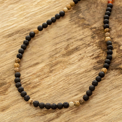 Agate and jasper beaded necklace, 'Volcanic Chic' - Necklace Made with Beads of Lava Stone Agate and Jasper
