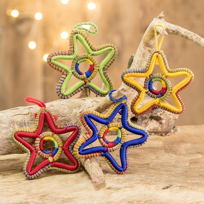 Pine needle ornaments, 'Forest Stars' (set of 4) - Handcrafted Pine Needle Star Ornaments (Set of 4)