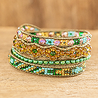 Beaded wrap bracelet, 'Nature Sparkles'