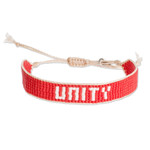 Glass beaded bracelet, 'Unity in Red' - Red and White Glass Beaded Woven Bracelet with Sliding Knot