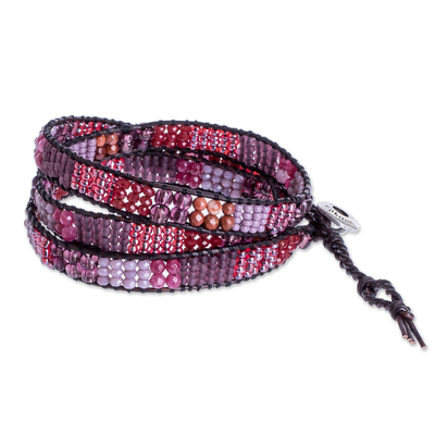 Wickelarmband aus Glasperlen - Geflochtenes Armband aus Glasperlen in den Tönen Rosa und Braun