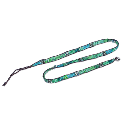 Wickelarmband aus Glasperlen - Wickelarmband aus Glasperlen und Leder in Grün und Blau
