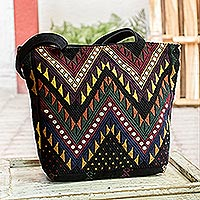 Cotton shoulder bag, 'Geometric Mountains' - Cotton Shoulder Bag with Multicolour Geometric Design