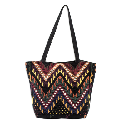 Cotton Shoulder Bag with Multicolor Geometric Design