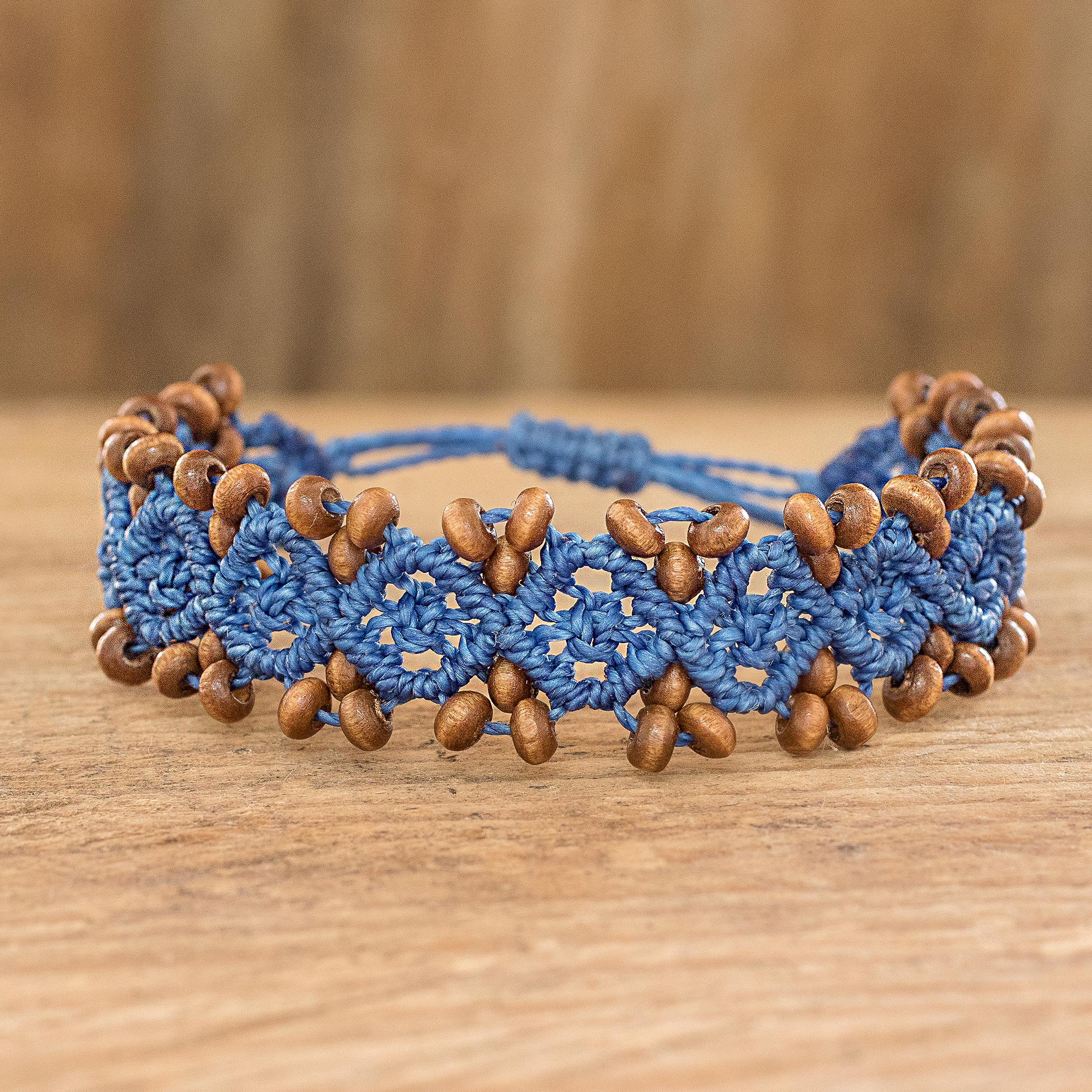 Blue Macrame Cuff Bracelet With Tiger Eye Macrame Bracelet 