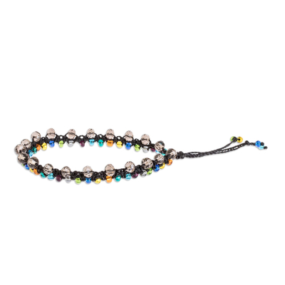 Beaded macrame anklet, 'Beach Sparkles' - Hand Made Glass Crystal Beaded Macrame Anklet from Guatemala