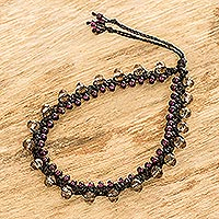 Glass and crystal beaded macrame anklet, 'Purple Beach Sparkles' - Hand Made Purple Beaded Macrame Anklet from Guatemala