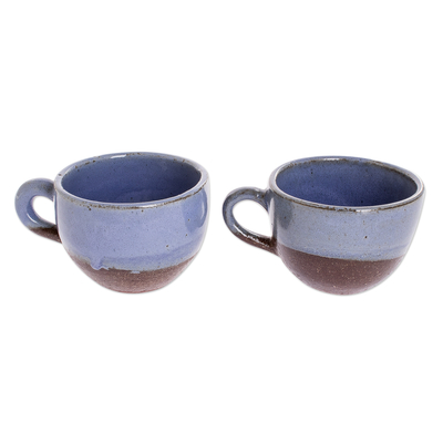 Tazas de café de cerámica, (par) - Tazas de Café de Cerámica Azul y Marrón de Honduras (Pareja)
