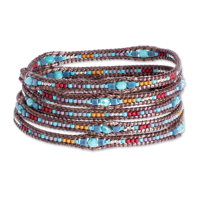 Guatemalan Glass Beaded Wrap Bracelet with Blue Accents