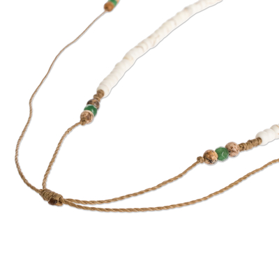 Beaded necklace, 'Ivory Song' - Resin and Jasper Beaded Necklace with Sliding Knot